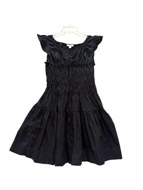 Free Assembly Black Ruffled Stretch Fit & Flare Mini Dress Smocked Bodice Size S